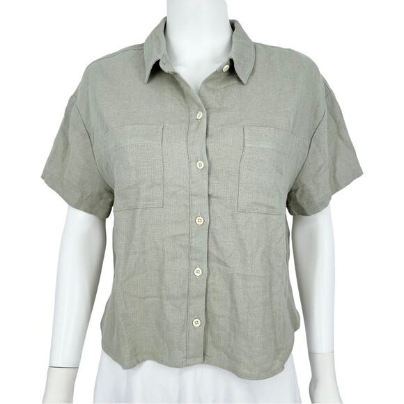 MADEWELL Blouse Top Women Size Medium Light Green Button Down Breezewoven Beach - Picture 1 of 7